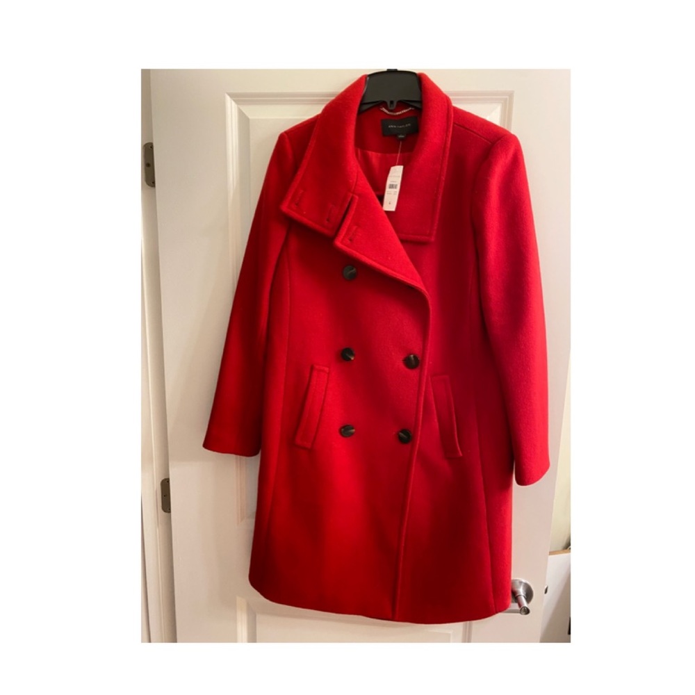 Brand New Ann Taylor Red Funnel Neck Wool Coat